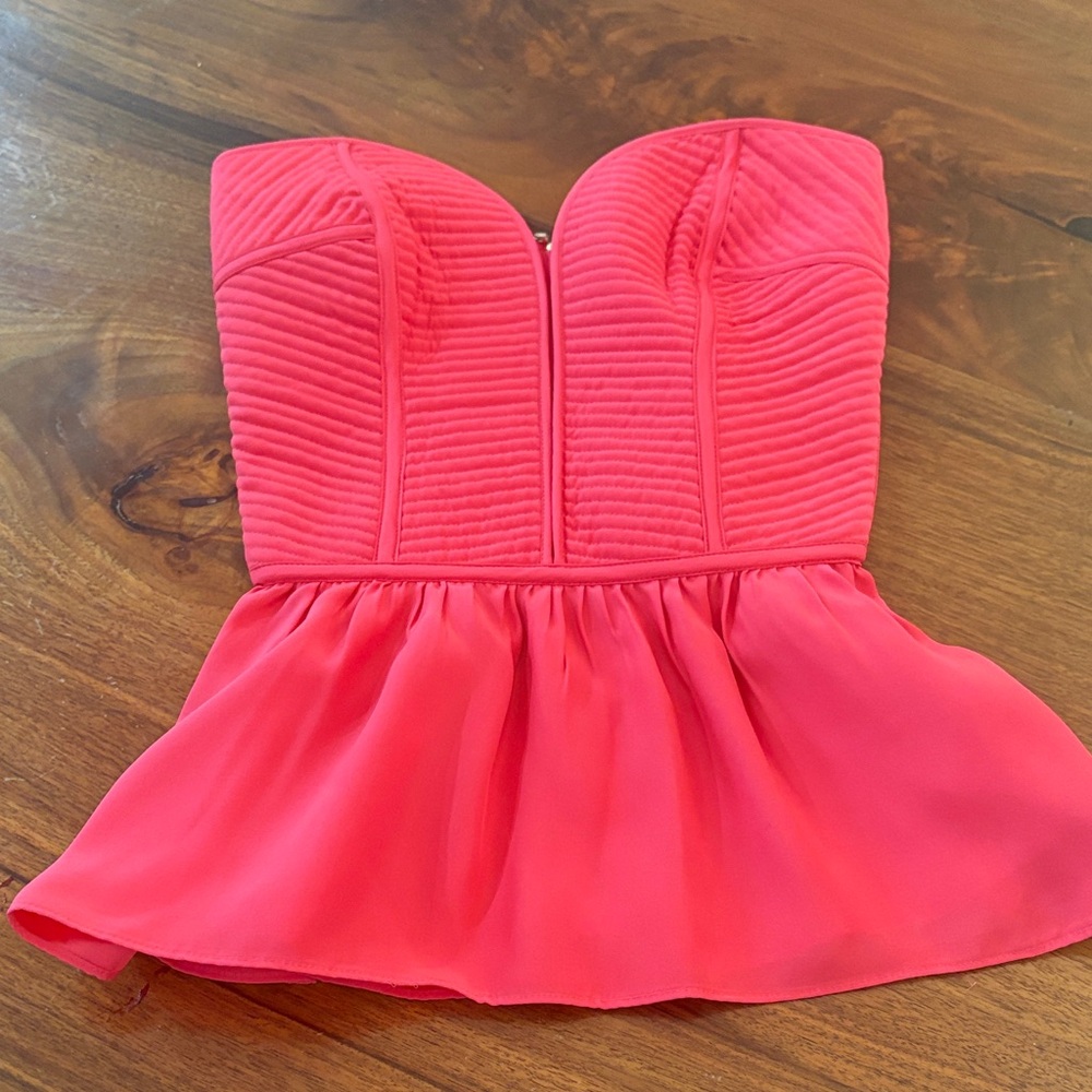 Parker Hot Pink Silk Quilted Peplum Top